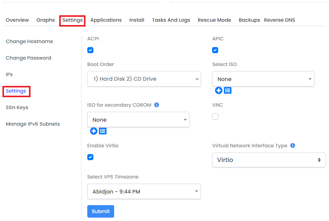 Nexus Bytes VM Settings